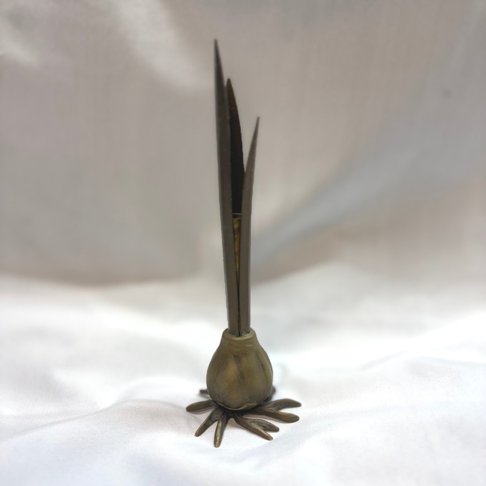 Vintage Brass Sprouting Bulb Bud Vase Sculpture Gold Small Good Botanical Art